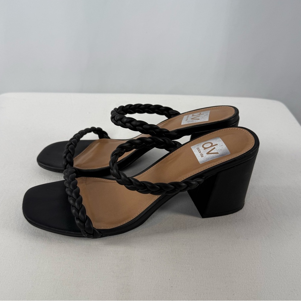 Dolve Vita Braided Block Heel Sandal in Black Size 8 - Picture 2 of 7